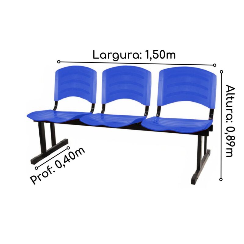 Kit 05 Cadeiras Longarinas PLÁSTICAS 03 Lugares – Cor Azul 33052 Magazine Office 6