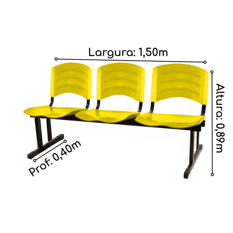 Kit 05 Cadeiras Longarinas PLÁSTICAS 03 Lugares – Cor Amarelo 33080 Magazine Office 6