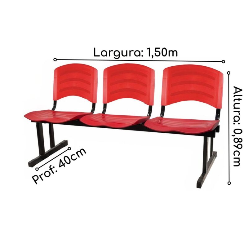 Kit 05 Cadeiras Longarinas PLÁSTICAS 03 Lugares – Cor Vermelho 33043 Magazine Office 6