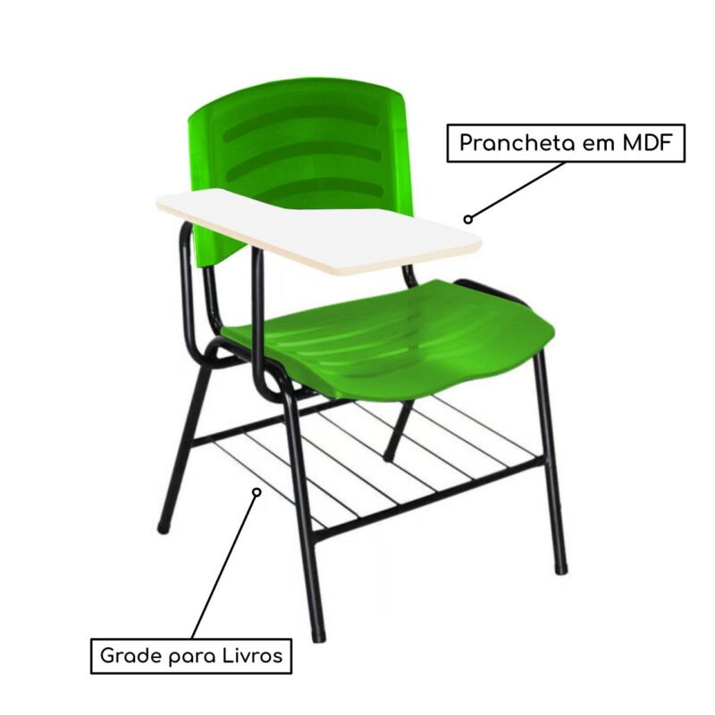 Cadeira Universitária Plástica com Prancheta MDF – COR VERDE 34018 Magazine Office 3