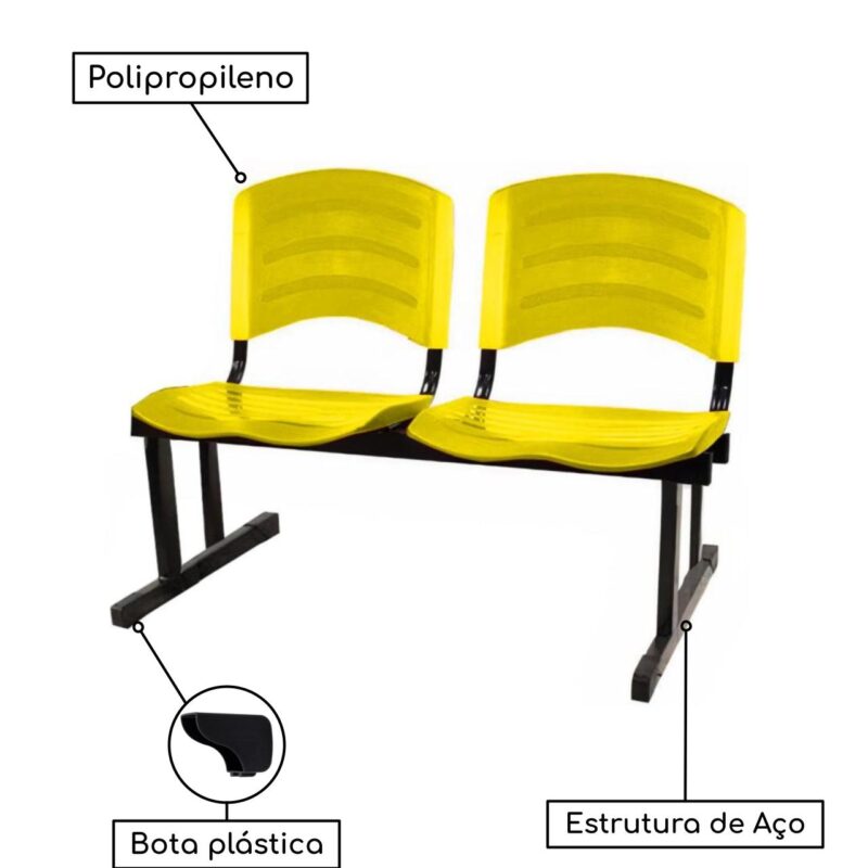 Cadeira Longarina PLÁSTICA 02 Lugares – Cor Amarelo 33030 Magazine Office 4