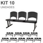 Kit 10 Cadeiras Longarinas PLÁSTICA 03 Lugares – Cor PRETO 33039 Magazine Office 7