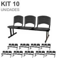 Kit 10 Cadeiras Longarinas PLÁSTICA 03 Lugares – Cor PRETO 33039 Magazine Office