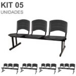 Kit 05 Cadeiras Longarinas PLÁSTICA 03 Lugares – Cor PRETO 33034 Magazine Office 7