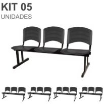 Kit 05 Cadeiras Longarinas PLÁSTICA 03 Lugares – Cor PRETO 33034 Magazine Office