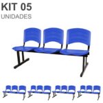 Kit 05 Cadeiras Longarinas PLÁSTICAS 03 Lugares – Cor Azul 33052 Magazine Office 7