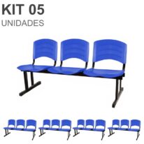 Kit 05 Cadeiras Longarinas PLÁSTICAS 03 Lugares – Cor Azul 33052 Magazine Office