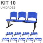 Kit 10 Cadeiras Longarinas PLÁSTICAS 03 Lugares – Cor Azul 33057 Magazine Office 7