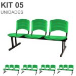 Kit 05 Cadeiras Longarinas PLÁSTICAS 03 Lugares – Cor Verde 33061 Magazine Office 7