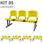 Kit 05 Cadeiras Longarinas PLÁSTICAS 03 Lugares – Cor Amarelo 33080 Magazine Office 7