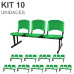 Kit 10 Cadeiras Longarinas PLÁSTICAS 03 Lugares – Cor Verde 33066 Magazine Office 7