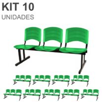 Kit 10 Cadeiras Longarinas PLÁSTICAS 03 Lugares – Cor Verde 33066 Magazine Office