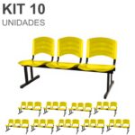 Kit 10 Cadeiras Longarinas PLÁSTICAS 03 Lugares – Cor Amarelo 33085 Magazine Office 7