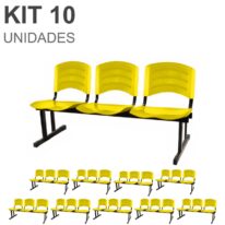 Kit 10 Cadeiras Longarinas PLÁSTICAS 03 Lugares – Cor Amarelo 33085 Magazine Office