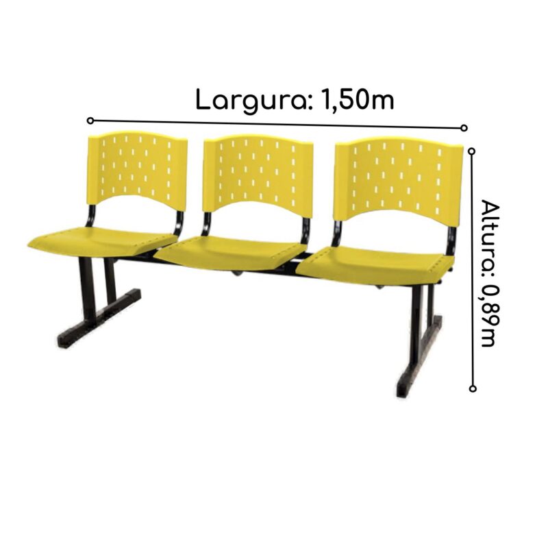 Cadeira Longarina PLÁSTICA 03 Lugares – Cor AMARELO 33094 Magazine Office 3