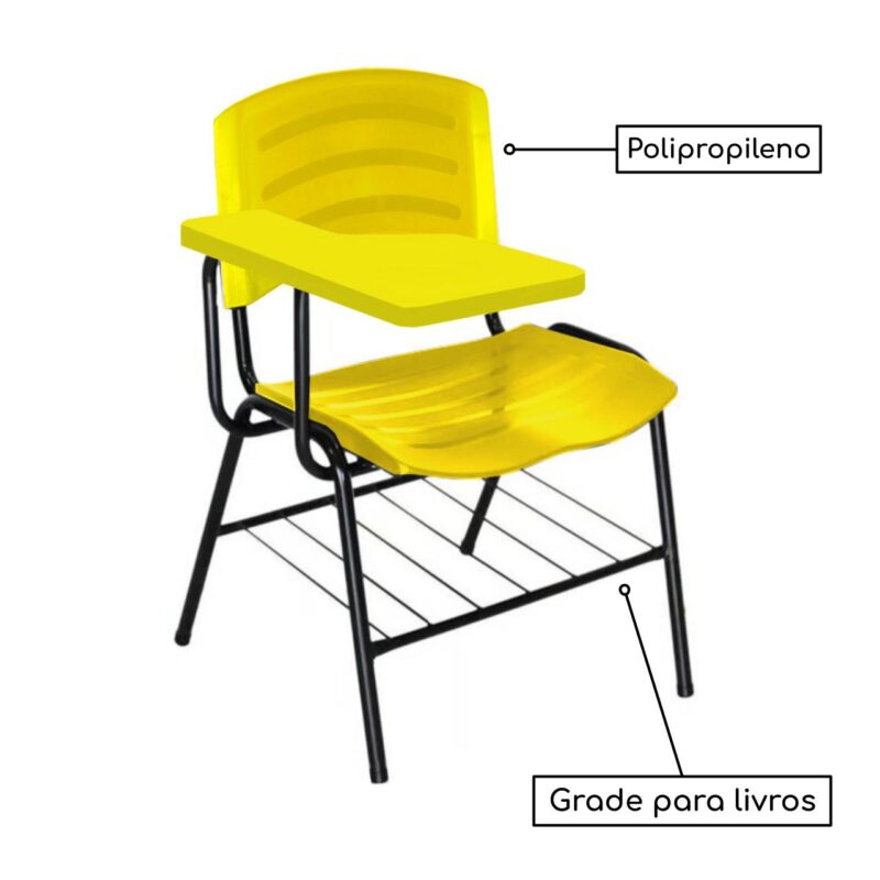 Cadeira Universitária Plástica com Prancheta PLÁSTICA – COR AMARELO 34025 Magazine Office 4