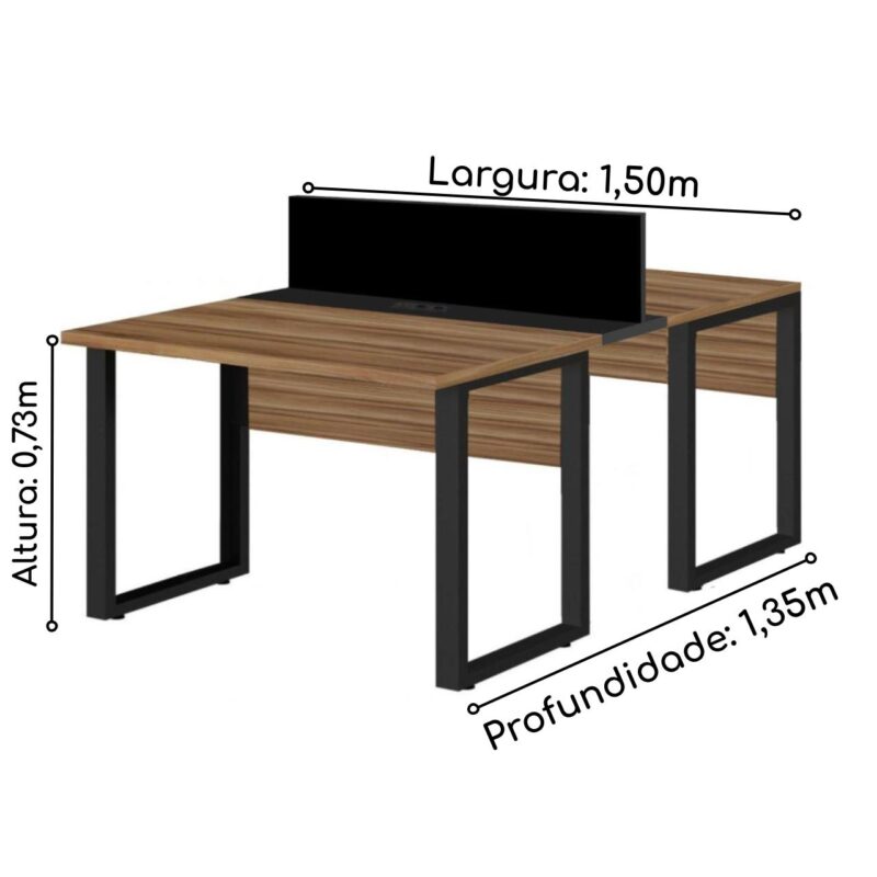 Mesa Estação de Trabalho Dupla 1,50×1,35m 02 Lugares s/ Gavetas c/ ponto de tomada PÉ QUADRO – Cor Nogal Sevilha – 63098 Magazine Office 5