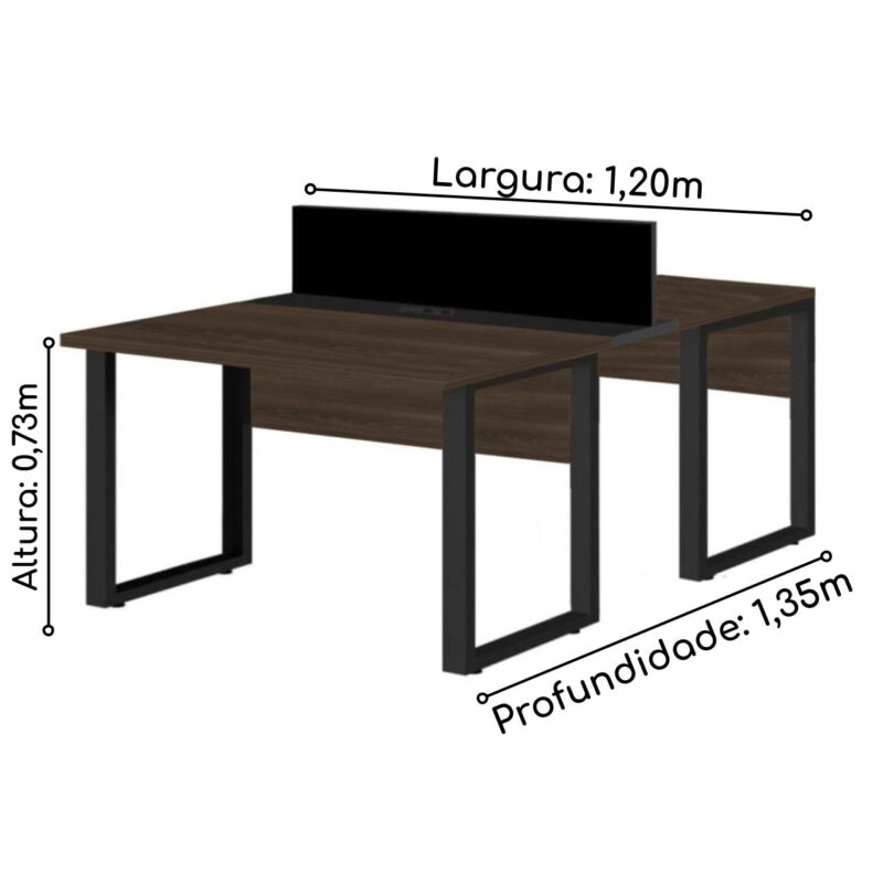 Estação de Trabalho Dupla 1,20×1,35m 02 Lugares S/ Gavetas c/ ponto de tomada PÉ QUADRO MARSALA/PRETO – 64000 Magazine Office 5