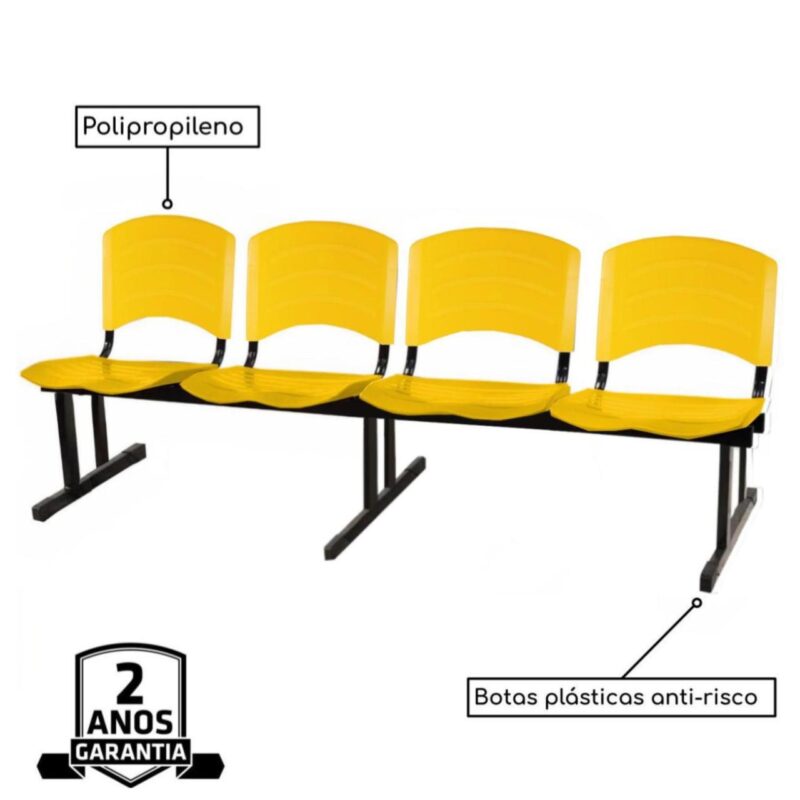 Cadeira Longarina PLASTICA 4 Lugares Cor Amarelo 33097 Magazine Office 4