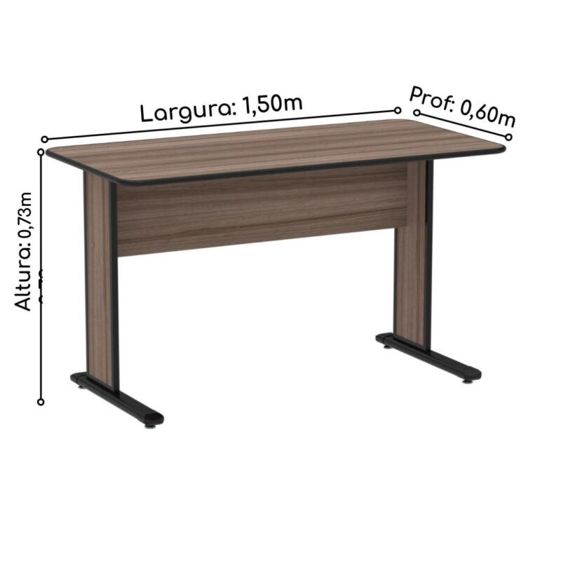 Mesa Escritório 1,50×0,60m s/ gavetas – Cor Walnut 44097 Magazine Office 5