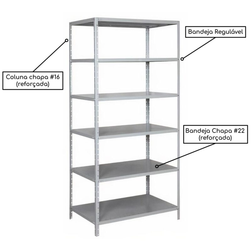 Estante de Aço com 06 Bandejas 59 cm (22/16) – 1,98×0,92×0,59m – Nobre – PMD – 11125 Magazine Office 4