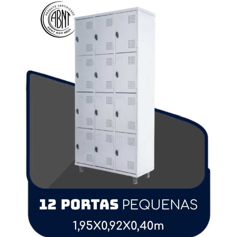 Armário Roupeiro de Aço c/ 12 Portas PEQUENAS – 1,95×0,92×0,40m – SA – CZ/CZ – 14001 Magazine Office 2