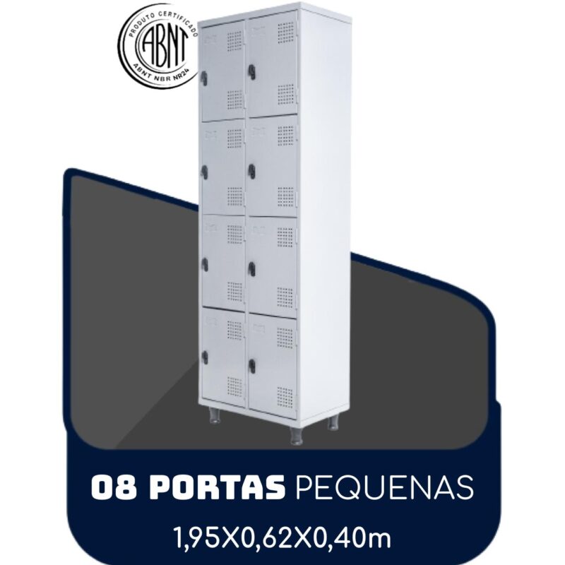 Armário Roupeiro de Aço c/ 08 Portas PEQUENAS 1,95×0,62×0,40m – SA – Cinza – 14002 Magazine Office 2