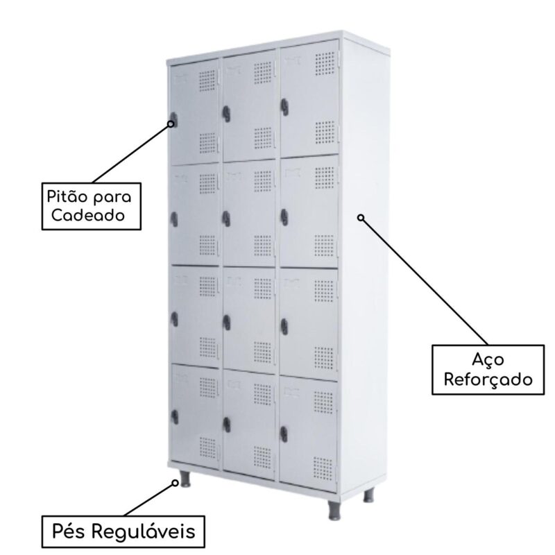 Armário Roupeiro de Aço c/ 12 Portas PEQUENAS – 1,95×0,92×0,40m – SA – CZ/CZ – 14001 Magazine Office 3