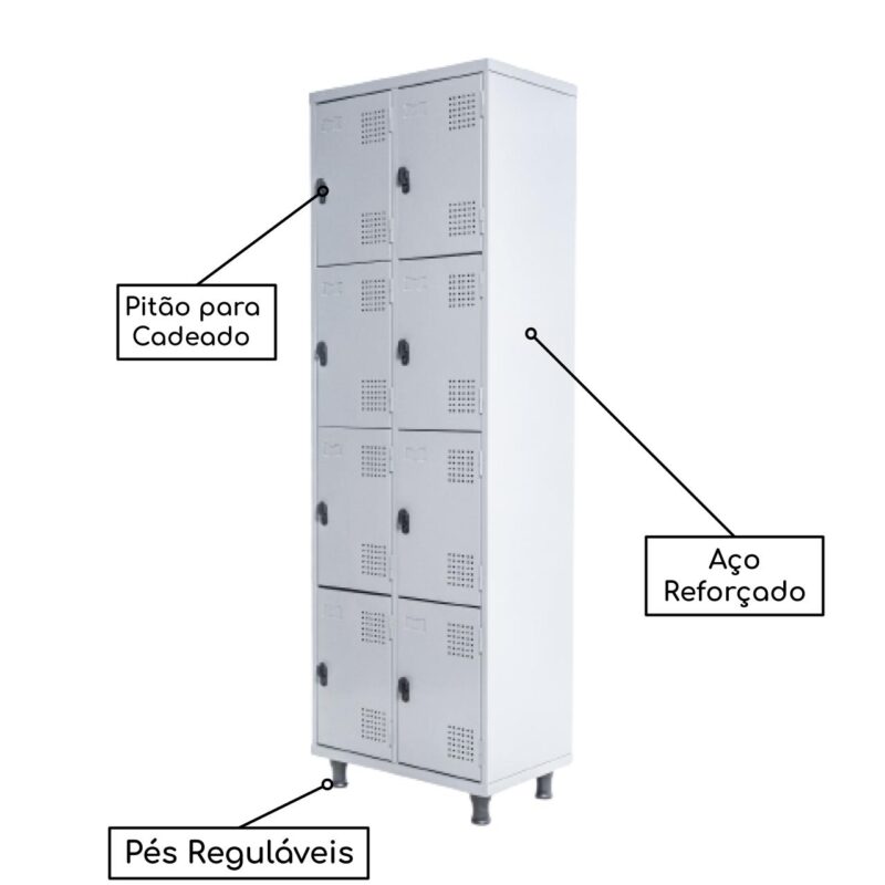 Armário Roupeiro de Aço c/ 08 Portas PEQUENAS 1,95×0,62×0,40m – SA – Cinza – 14002 Magazine Office 3