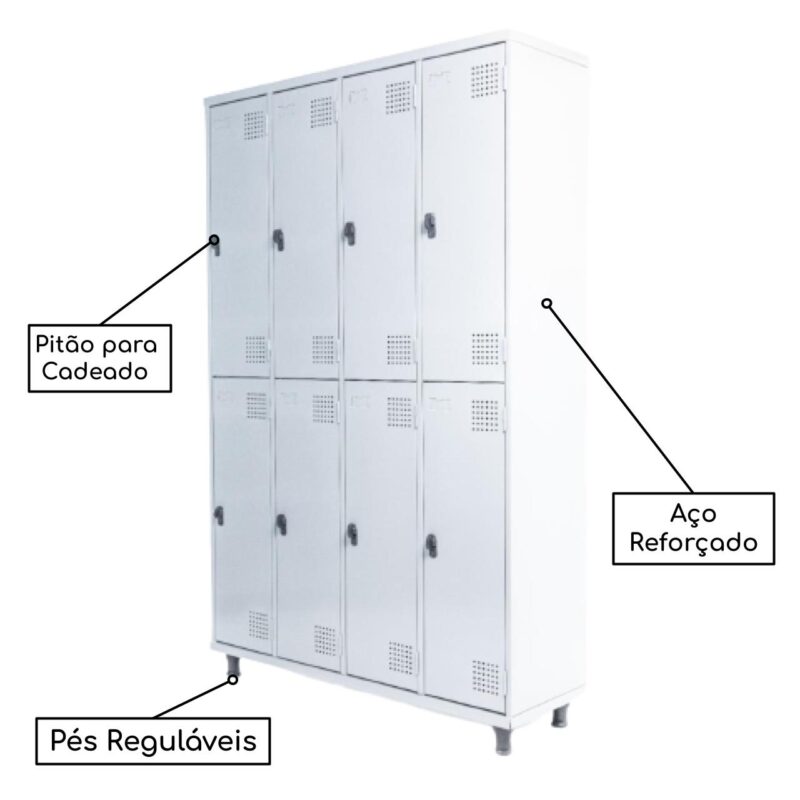 Armário Roupeiro de Aço c/ 08 Portas GRANDES – 1,95×1,22×0,40m – SA – CZ/CZ – 14003 Magazine Office 3