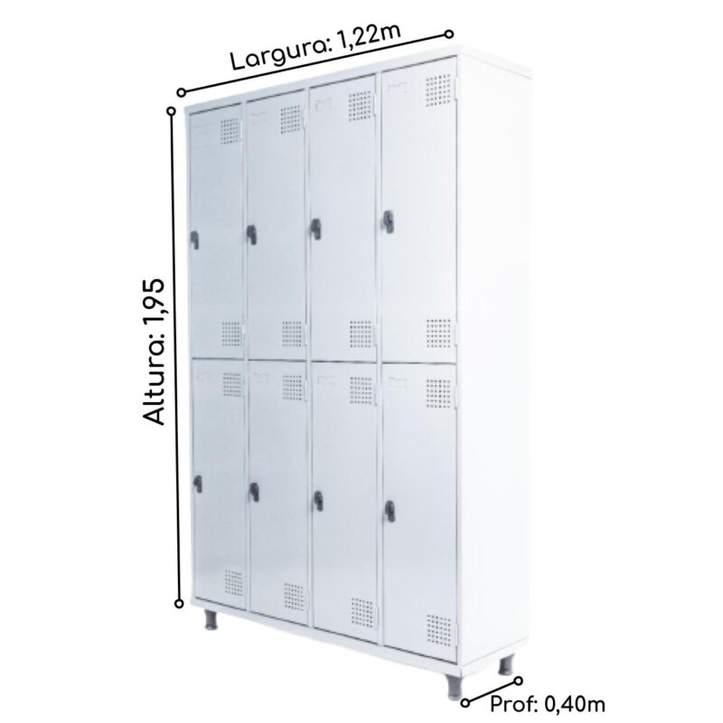 Armário Roupeiro de Aço c/ 08 Portas GRANDES – 1,95×1,22×0,40m – SA – CZ/CZ – 14003 Magazine Office 4