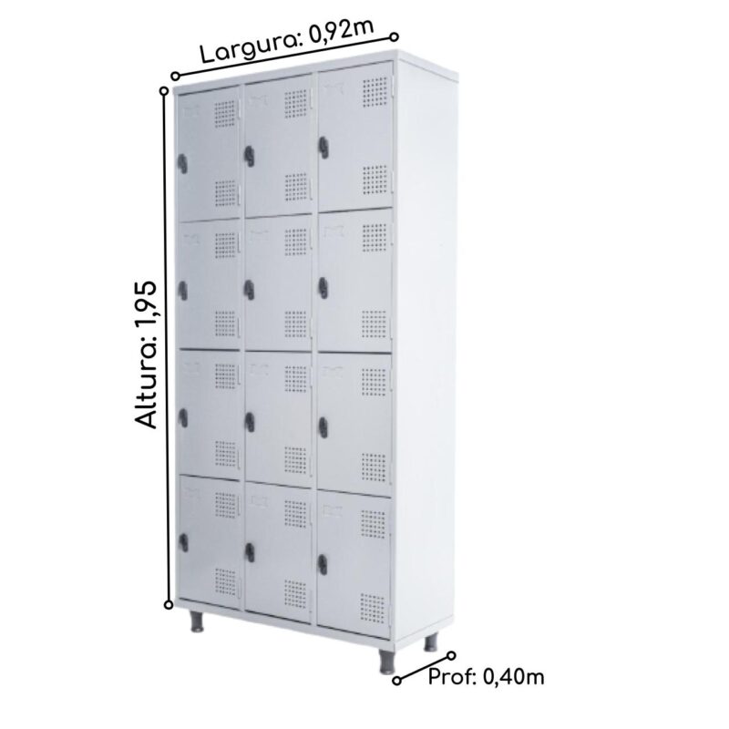 Armário Roupeiro de Aço c/ 12 Portas PEQUENAS – 1,95×0,92×0,40m – SA – CZ/CZ – 14001 Magazine Office 4