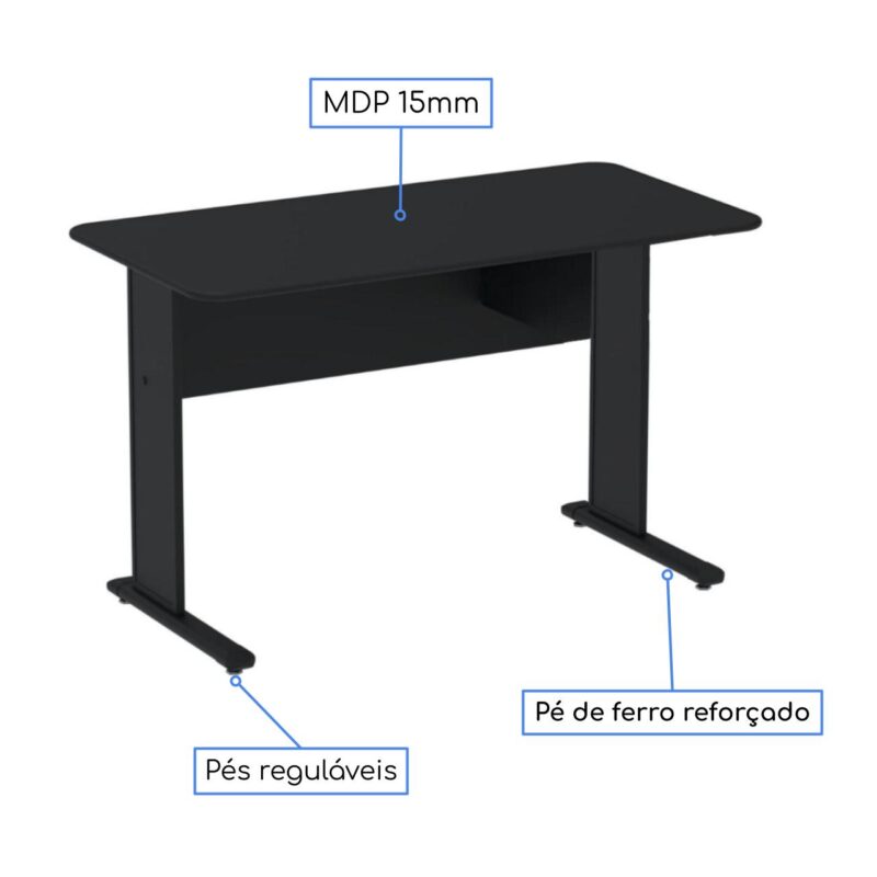 Mesa Escritório 1,20×0,60m c/ Gavetas – Cor Preto – 44090 Magazine Office 3