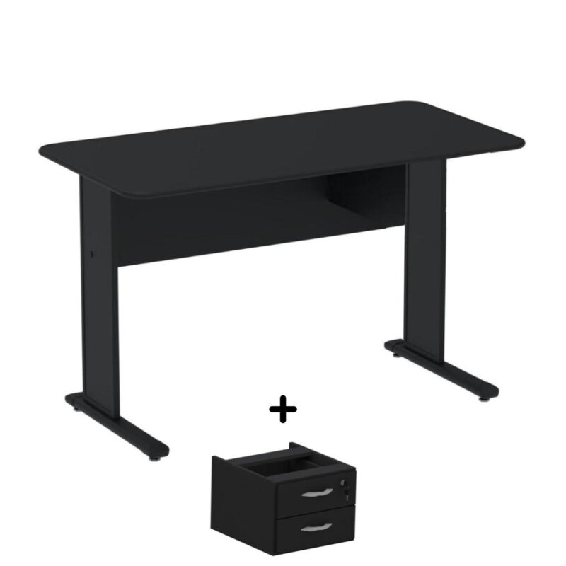 Mesa Escritório 1,20×0,60m c/ Gavetas – Cor Preto – 44090 Magazine Office 2