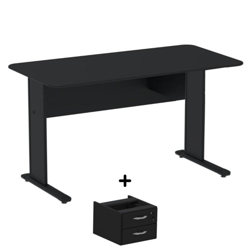 Mesa Escritório 1,50×0,60m c/ Gavetas – Cor Preto – 44093 Magazine Office 2