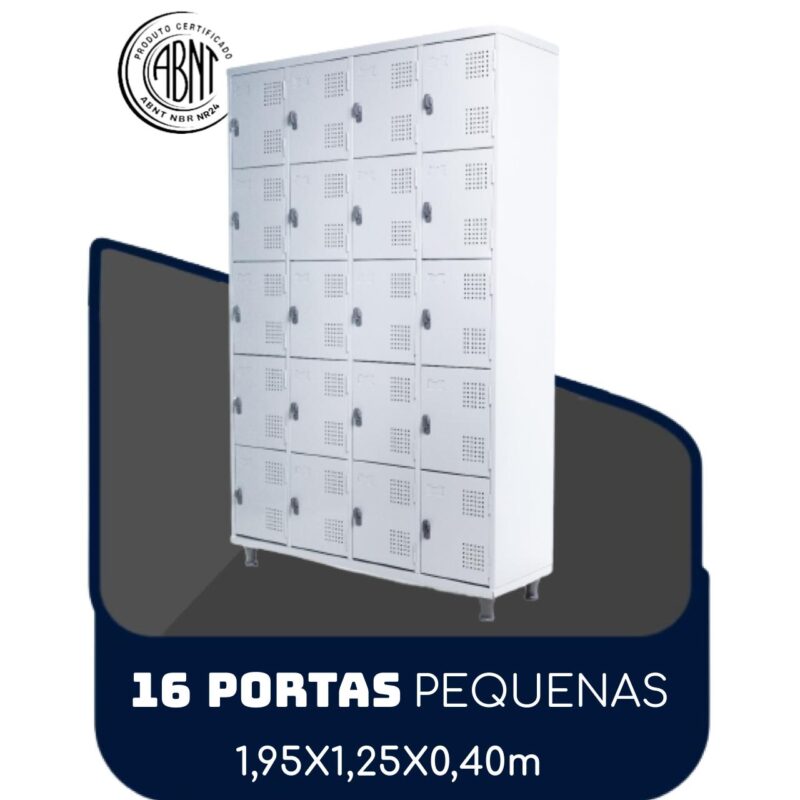 Armário Roupeiro de Aço c/ 16 Portas PEQUENAS – 1,95×1,25×0,40m – SA – CZ/CZ – 14000 Magazine Office 2