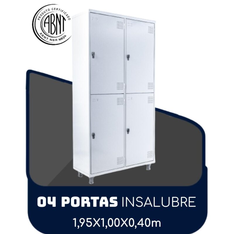 Roupeiro de Aço INSALUBRE com 04 Portas – 1,95×1,00×0,40m – CZ/CZ – SA – 14006 Magazine Office 2