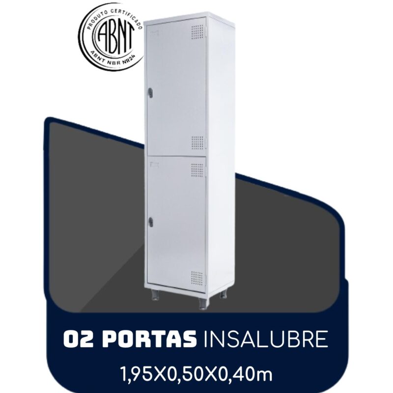 Roupeiro de Aço INSALUBRE c/ 02 Portas – 1,95×0,50×0,40m – CZ/CZ – SA – 14005 Magazine Office 2