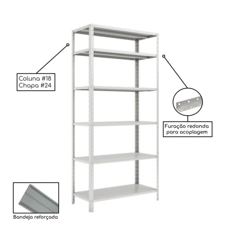 Estante de Aço com 06 Bandejas 40 cm (24/18) – 1,98×0,92×0,40m – SA – 16017 Magazine Office 3