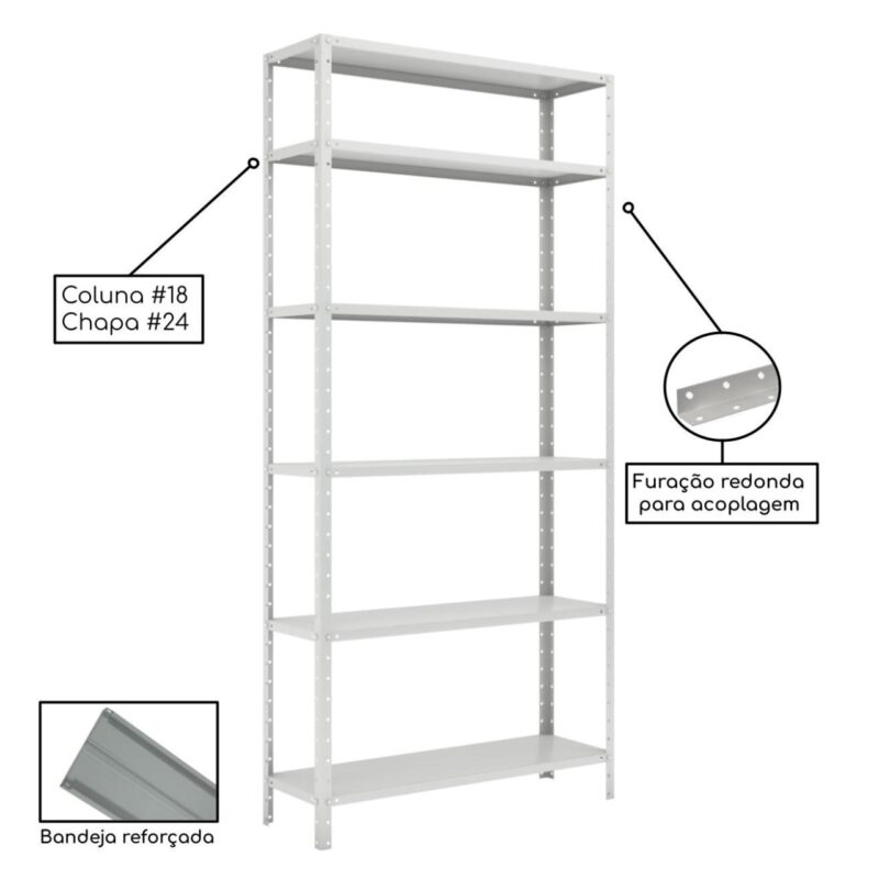 Estante de Aço com 06 Bandejas 30 cm (24/18) – 1,98×0,92×0,30m – Cinza – SA – 16014 Magazine Office 6