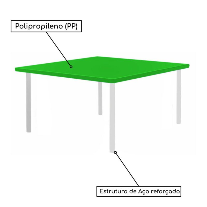 Conjunto Quadrado c/ 04 Cadeiras COR VERDE – TAMPO PLÁSTICO – 06 a 09 Anos – JUVENIL – 44006 Magazine Office 3