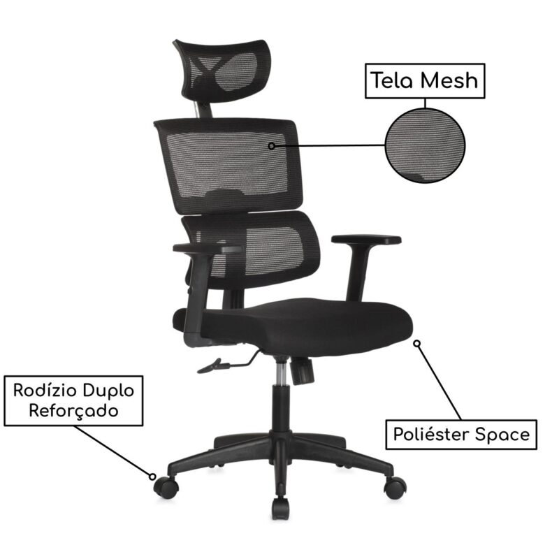 Cadeira Presidente TELA TOKYO – Cor Preto – PMD – 30052 Magazine Office 5