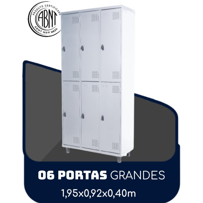 Armário Roupeiro de Aço c/ 06 Portas GRANDES – 1,95×0,92×0,40m – SA – CZ/CZ – 14009 Magazine Office 2