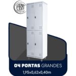 Armário Roupeiro de Aço c/ 04 Portas GRANDES – 1,95×0,62×0,40m – SA – CZ/CZ – 14008 Magazine Office 6