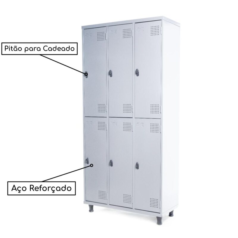 Armário Roupeiro de Aço c/ 06 Portas GRANDES – 1,95×0,92×0,40m – SA – CZ/CZ – 14009 Magazine Office 4