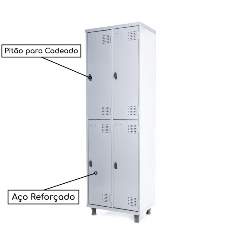 Armário Roupeiro de Aço c/ 04 Portas GRANDES – 1,95×0,62×0,40m – SA – CZ/CZ – 14008 Magazine Office 4