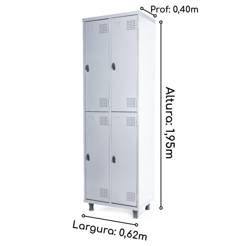 Armário Roupeiro de Aço c/ 04 Portas GRANDES – 1,95×0,62×0,40m – SA – CZ/CZ – 14008 Magazine Office 3