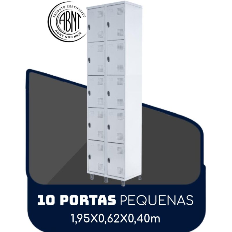 Armário Roupeiro de Aço c/ 10 Portas PEQUENAS – 1,95×0,62×0,40m – SA – CZ/CZ – 14010 Magazine Office 2