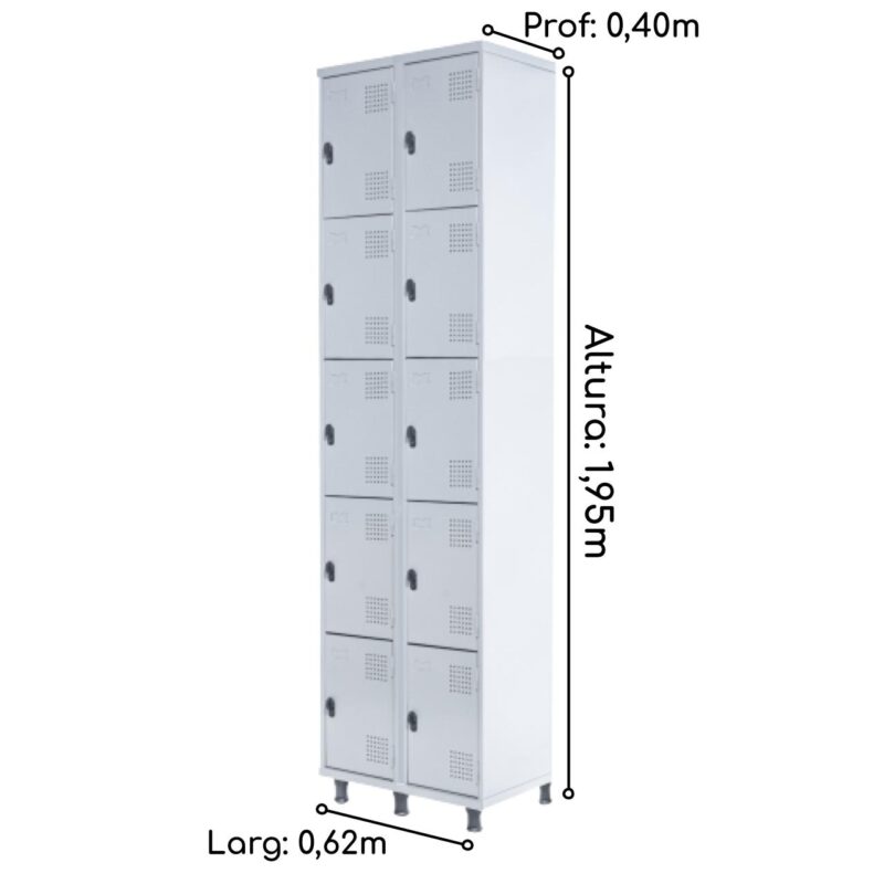 Armário Roupeiro de Aço c/ 10 Portas PEQUENAS – 1,95×0,62×0,40m – SA – CZ/CZ – 14010 Magazine Office 3