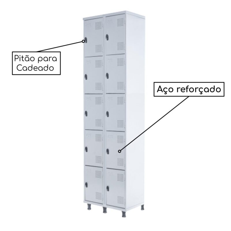 Armário Roupeiro de Aço c/ 10 Portas PEQUENAS – 1,95×0,62×0,40m – SA – CZ/CZ – 14010 Magazine Office 4